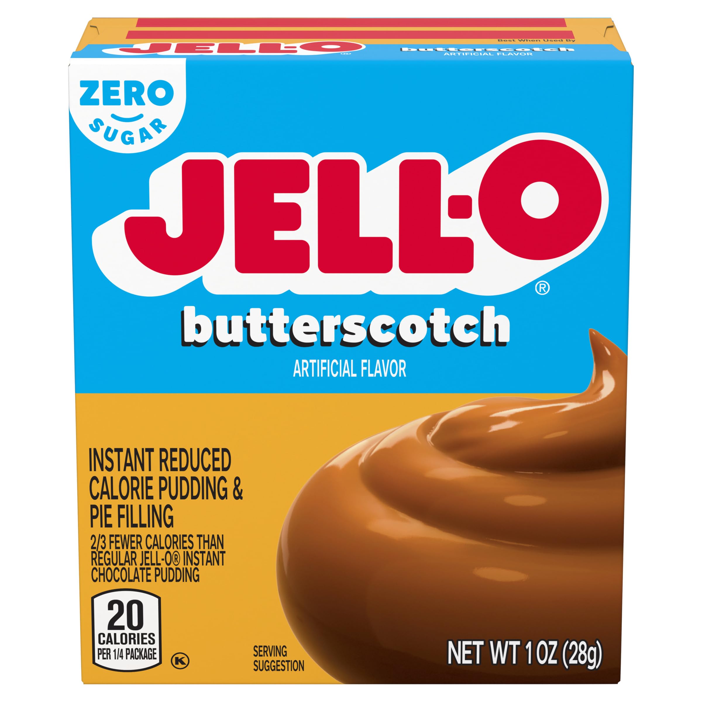 Product image of Jell-O Butterscotch Zero Sugar Instant Reduced Calorie Pudding and Pie Filling Mix Box 1 oz 1 oz Pack of 4